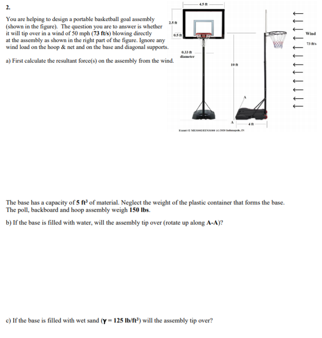 You are helping to design a portable basketball goal