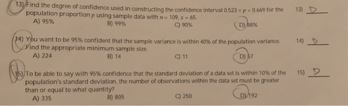 Solved 13 Find The Degree Of Conf Fidence Used In Chegg Com