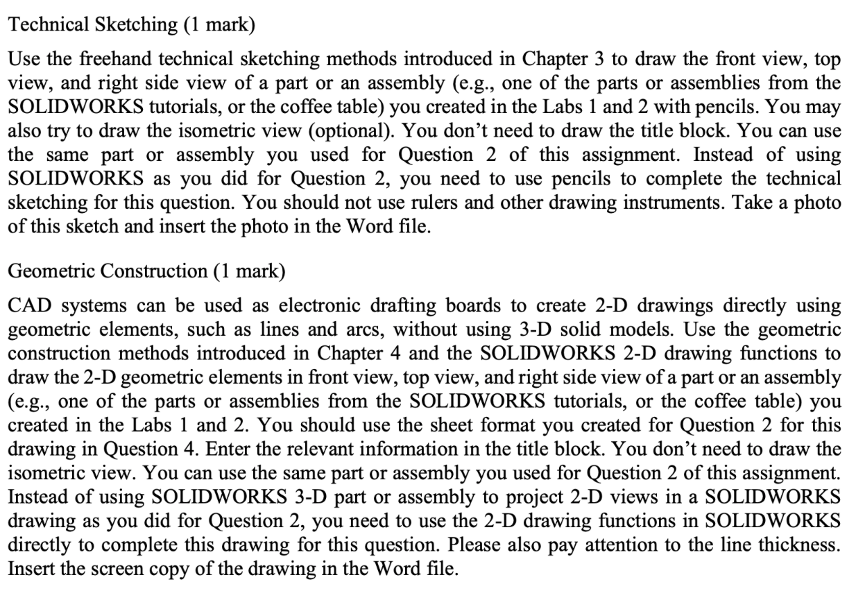 Solved Layout and Lettering (1 mark) In SOLIDWORKS, title | Chegg.com