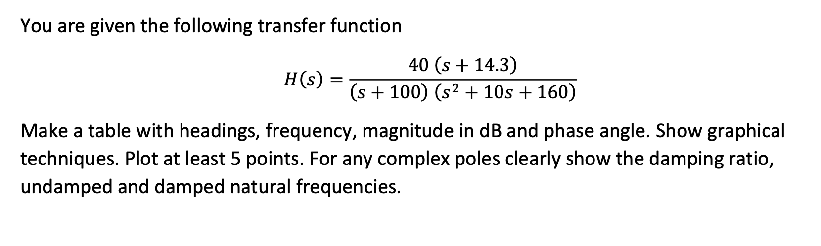 Solved You are given the following transfer function 40 (s + | Chegg.com