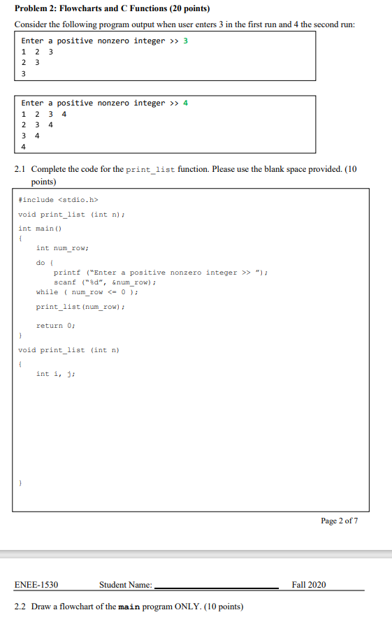 Solved Problem 2: Flowcharts and Functions (20 points) | Chegg.com