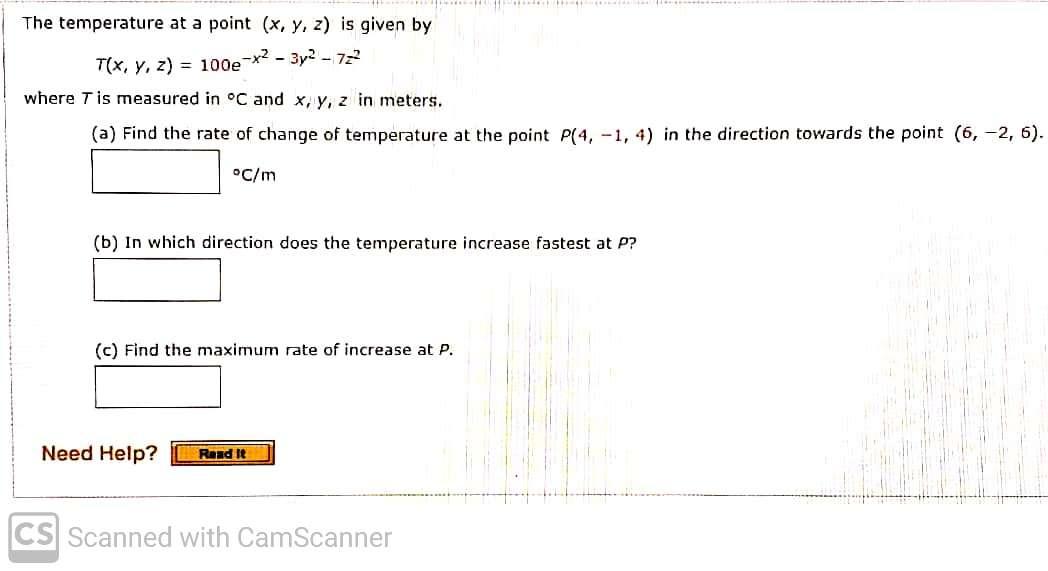 Solved The temperature at a point (x, y, z) is given by T(x, | Chegg.com