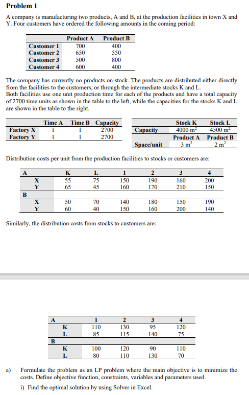 Problem 1 A company is manufacturing two products, A | Chegg.com