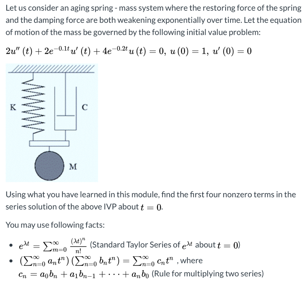 Solved Let us consider an aging springmass system where the