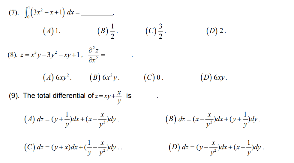 Solved (7). (3x²-x+1) Dx = (4) 1. (b) = 1. A²z (8). Z = 