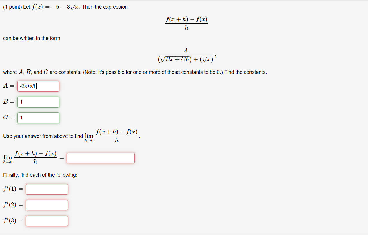 Solved 1 Point Let F X −6−3x Then The Expression