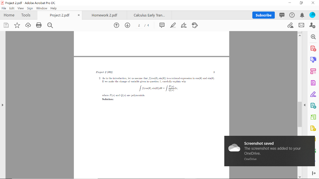 Project 2.pdf - Adobe Acrobat Pro DC File Edit View | Chegg.com