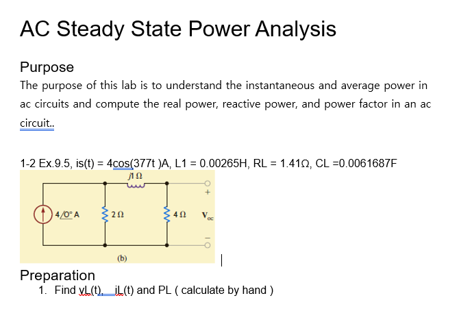 Solved AC Steady State Power Analysis Purpose The purpose of | Chegg.com