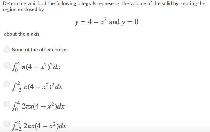 Solved Determine which of the following integrals represents | Chegg.com