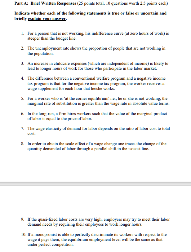 Solved Indicate whether each of the following statements is | Chegg.com