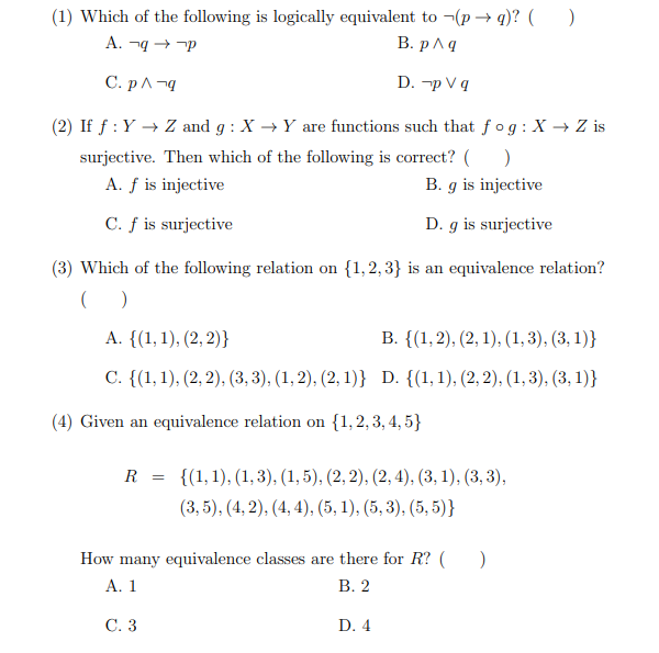 Solved 1 Which Of The Following Is Logically Equivalent Chegg Com