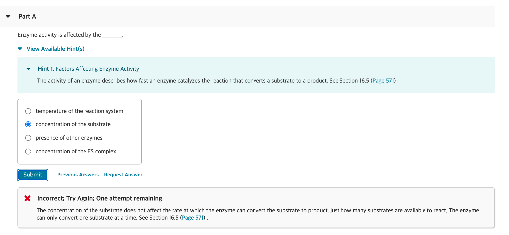 Solved Part A Enzyme activity is affected by the View | Chegg.com