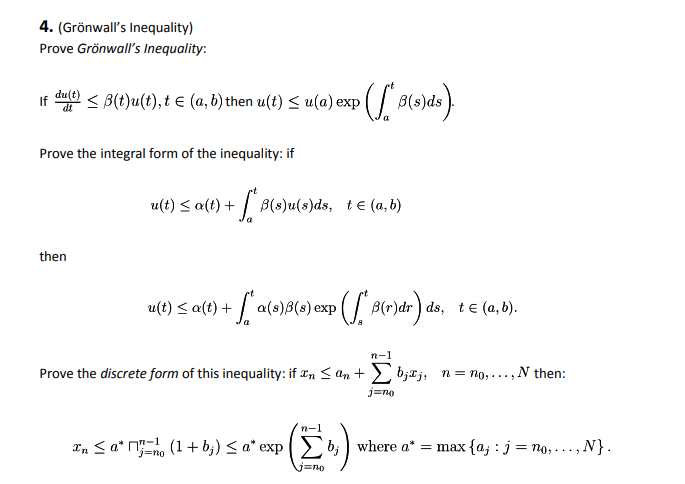 Solved 4. (Grönwall's Inequality) Prove Grönwall's | Chegg.com