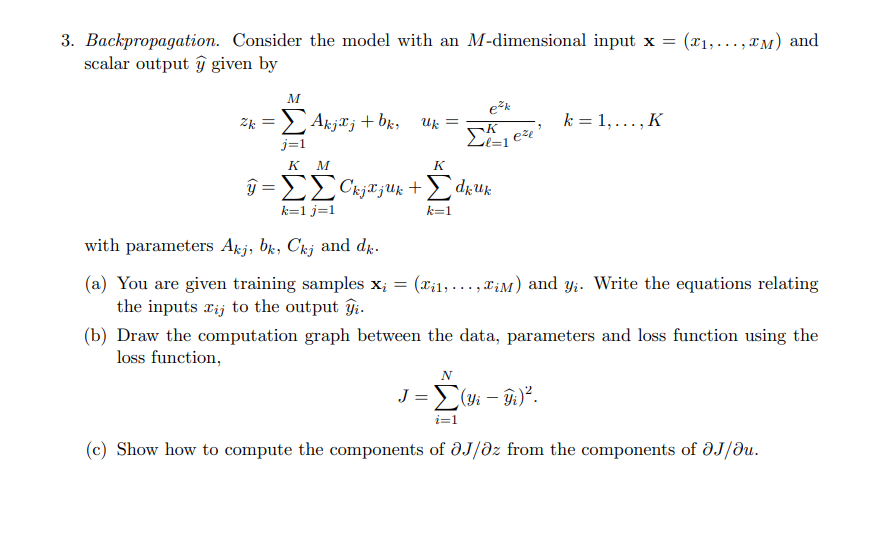 3. Backpropagation. Consider the model with an | Chegg.com