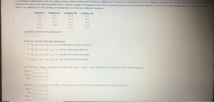 Solved Find the value of the sample F statistic. (Round | Chegg.com