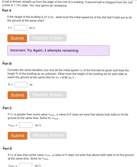 Solved A ball is thrown straight up from the edge of the