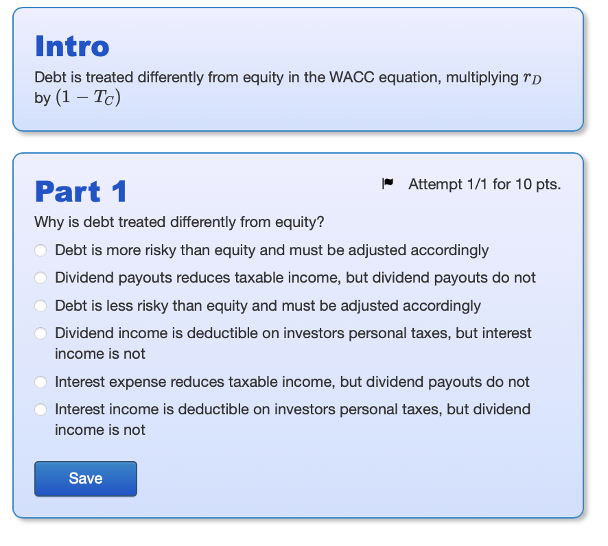 Solved Intro Debt Is Treated Differently From Equity In The | Chegg.com