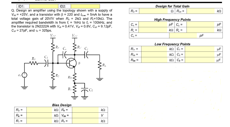 Solved Design for Total Gain 2 Rxx = Rx = ΚΩ ID1: ID2: Q. | Chegg.com