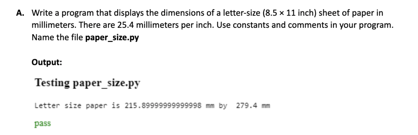 Solved A. Write a program that displays the dimensions of a