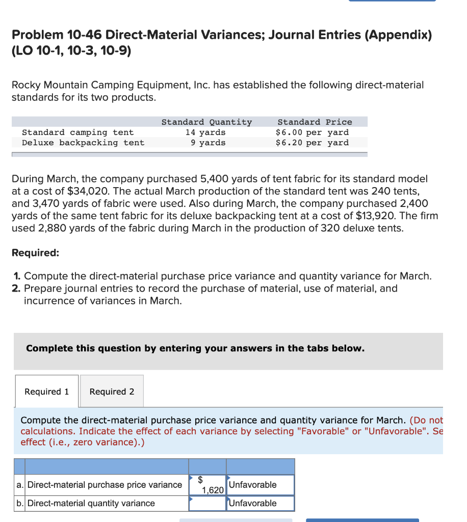 Solved Problem 1046 DirectMaterial Variances; Journal