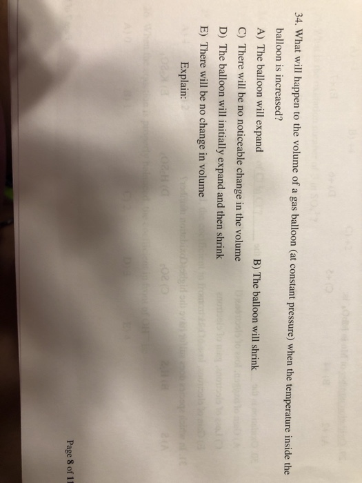 Solved 34. What will happen to the volume of a gas balloon | Chegg.com