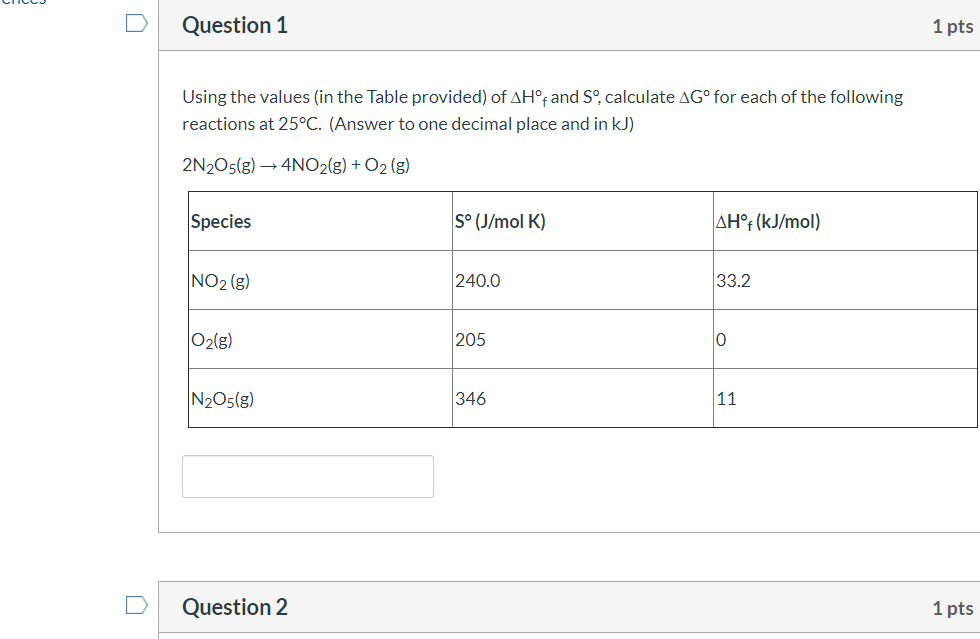Solved Question 1 1 pts Using the values in the Table | Chegg.com