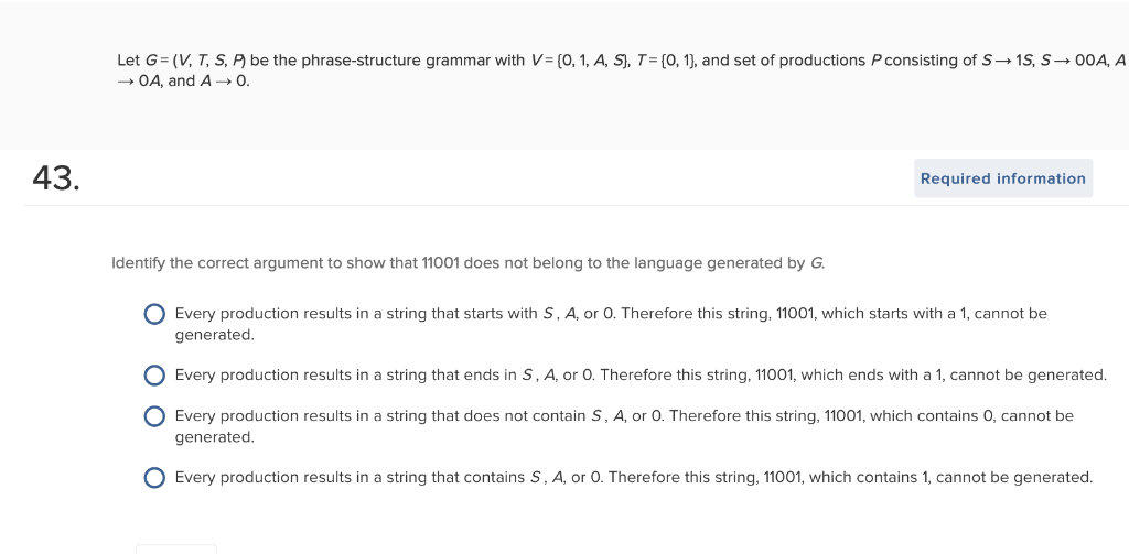 Solved Let G V T S Be The Phrase Structure Grammar Wi Chegg Com