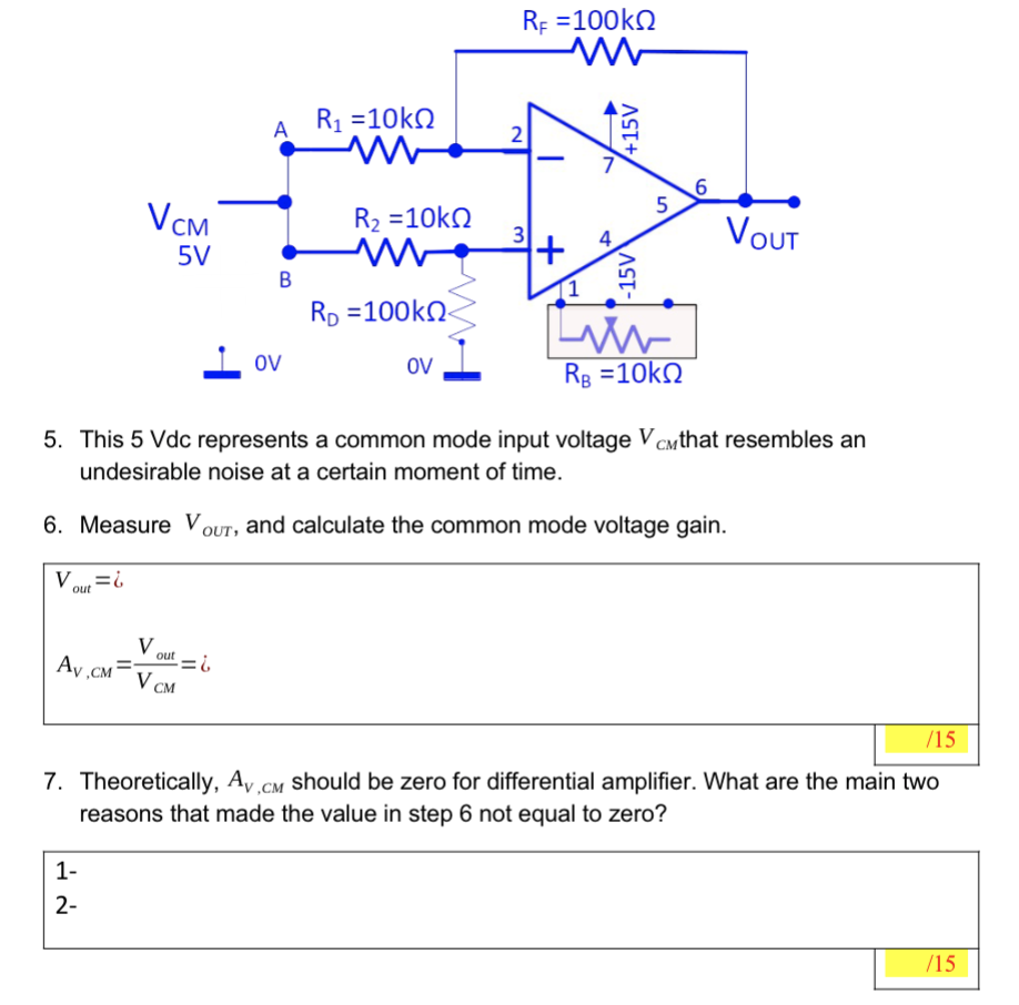 5. This \( 5 \mathrm{Vdc} \) represents a common mode input voltage \( V_{C M} \) that resembles an undesirable noise at a ce