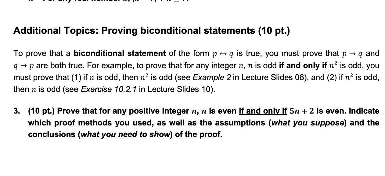Additional Topics: Proving biconditional statements | Chegg.com