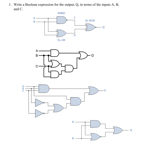 Solved 1. Write a Boolean expression for the output, Q, in | Chegg.com