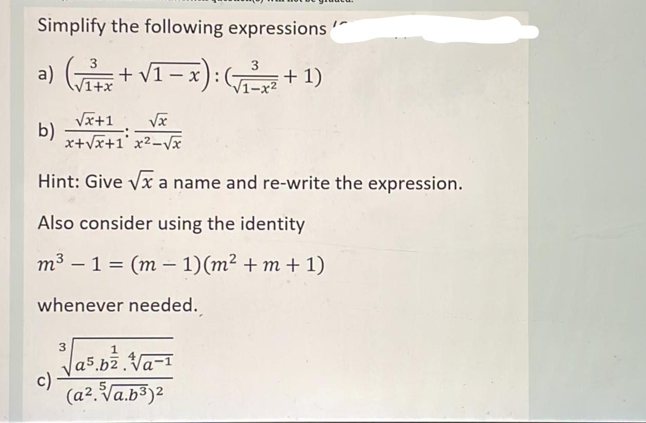 Solved Simplify the following expressions" 3 3 a) (2x + V1 – | Chegg.com