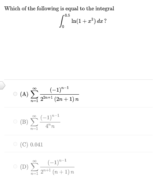 Solved Which Of The Following Is Equal To The Integral 0 Chegg Com