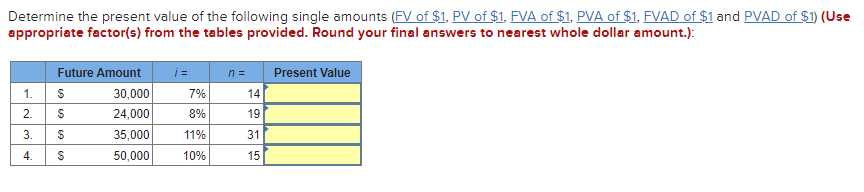 Solved Determine the present value of the following single | Chegg.com ...