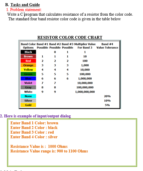 Solved B. Tasks And Guide 1. Problem Statement: Write A C | Chegg.com