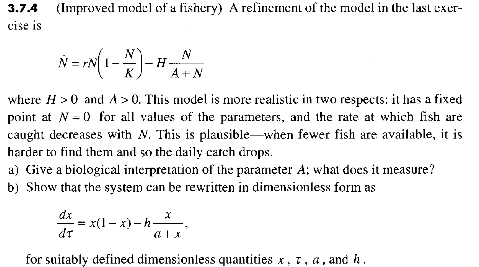 Solved (Improved model of a fishery) A refinement of the | Chegg.com