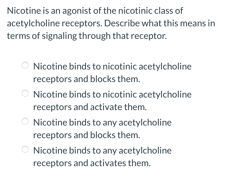 Solved Nicotine is an agonist of the nicotinic class of