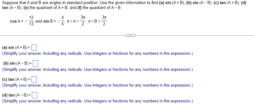 Solved Suppose That A And B Are Angles In Standard Position. | Chegg.com