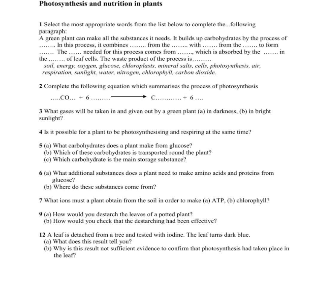 Solved Photosynthesis and nutrition in plants 1 Select the | Chegg.com