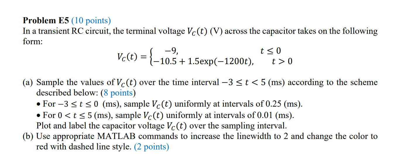 Solved Problem E5 (10 points) In a transient RC circuit, the