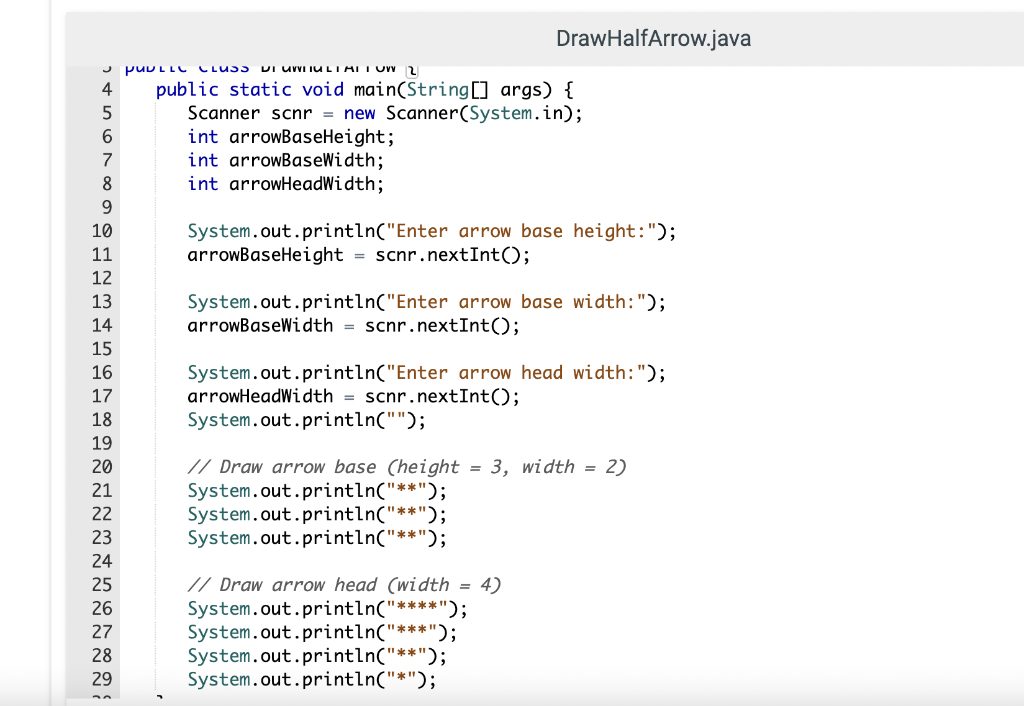 Solved DrawHalfArrow.java upuu LLC Cluss VI UWIIULIAL I UN 2 | Chegg.com