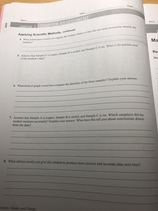 Class APTER ASSESSMEN Applying Scientific Methods 4 Chegg