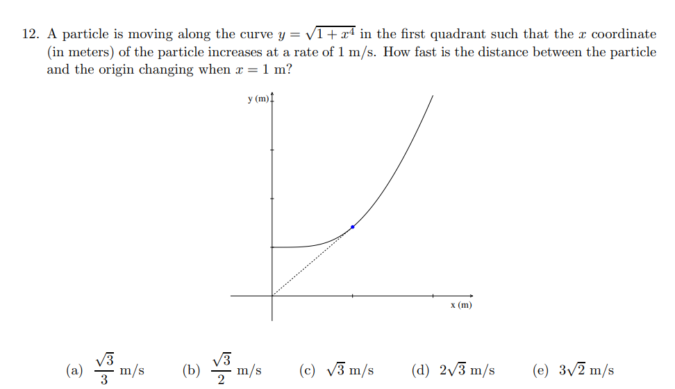 Solved 12. A particle is moving along the curve y=1+x4 in | Chegg.com