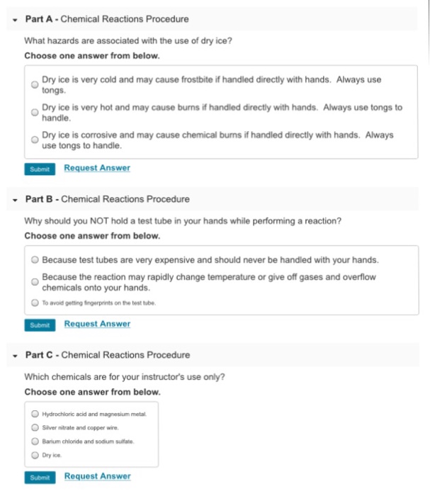 Solved Part AChemical Reactions Procedure What hazards are