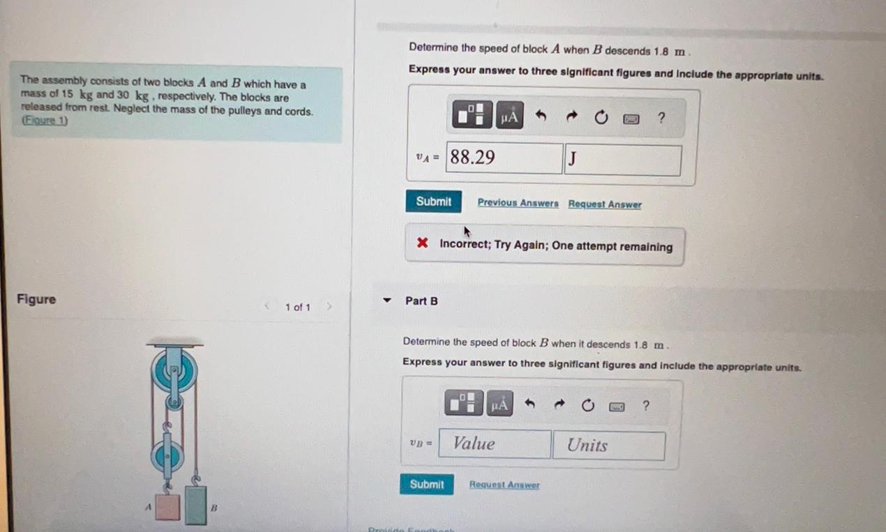 Solved Determine The Speed Of Block A When B Descends 1.8 M. | Chegg.com