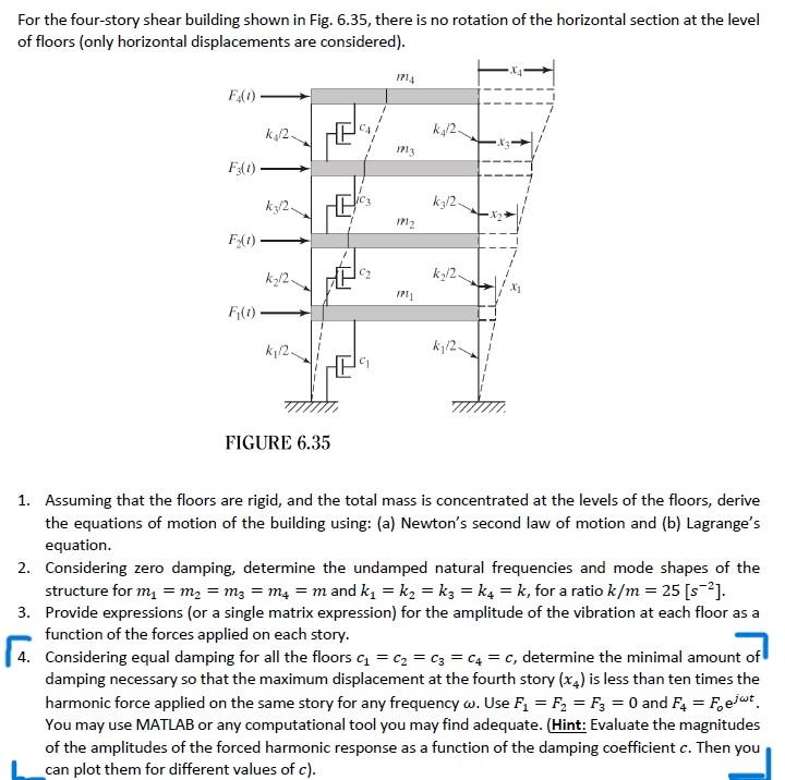Solved For the four-story shear building shown in Fig. 6.35, | Chegg.com