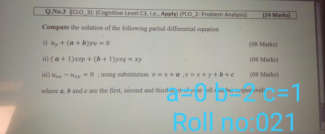 Solved Q.No.3 (CLO_3): (Cognitive Level C3, i.e., Apply) | Chegg.com