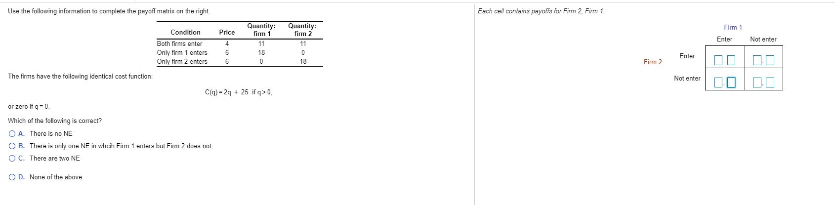 The following information before the. Payoff Matrix.