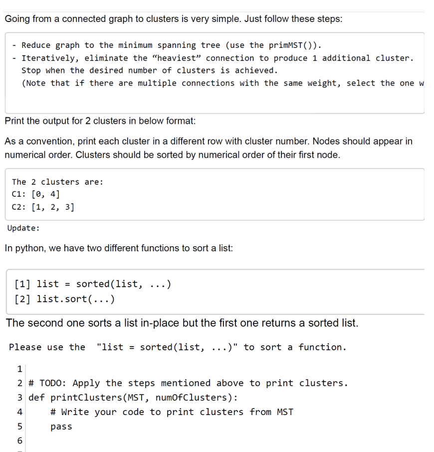 Going from a connected graph to clusters is very Chegg