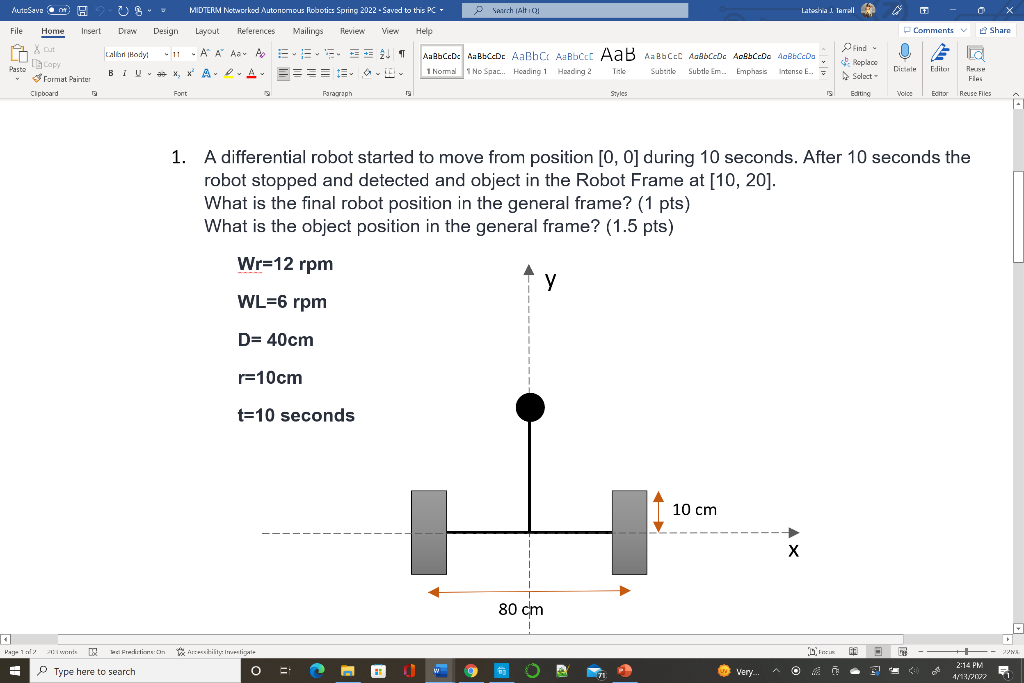 Solved AutoSave UB MIDTERM Notworked Autonomous Robotics | Chegg.com