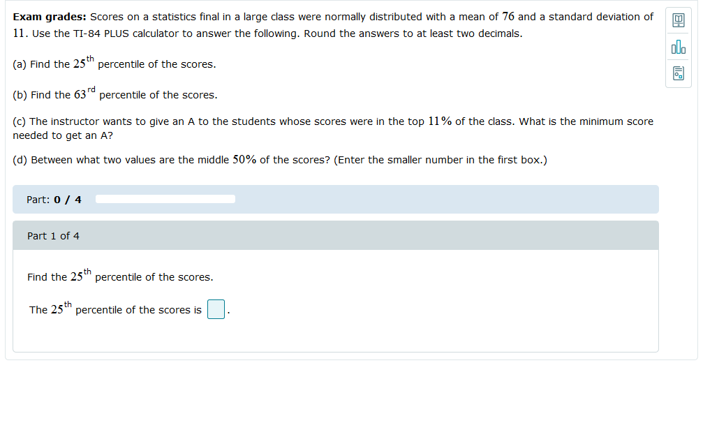 Solved Exam Grades: Scores On A Statistics Final In A Large | Chegg.com